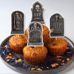💞 New Pack of 8 Halloween Tombstone Cupcake Toppers